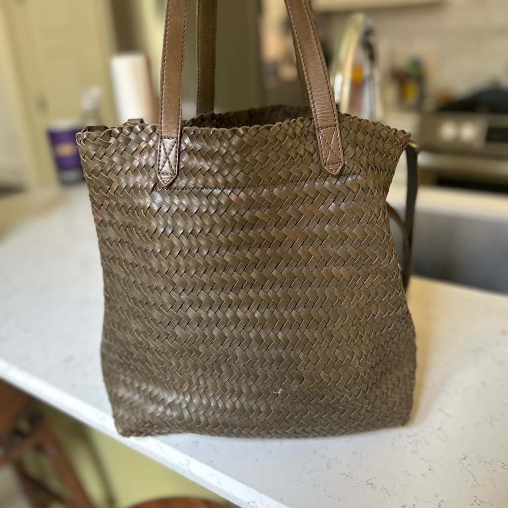 Madewell Leather Basket Weave Transport Tote Bag